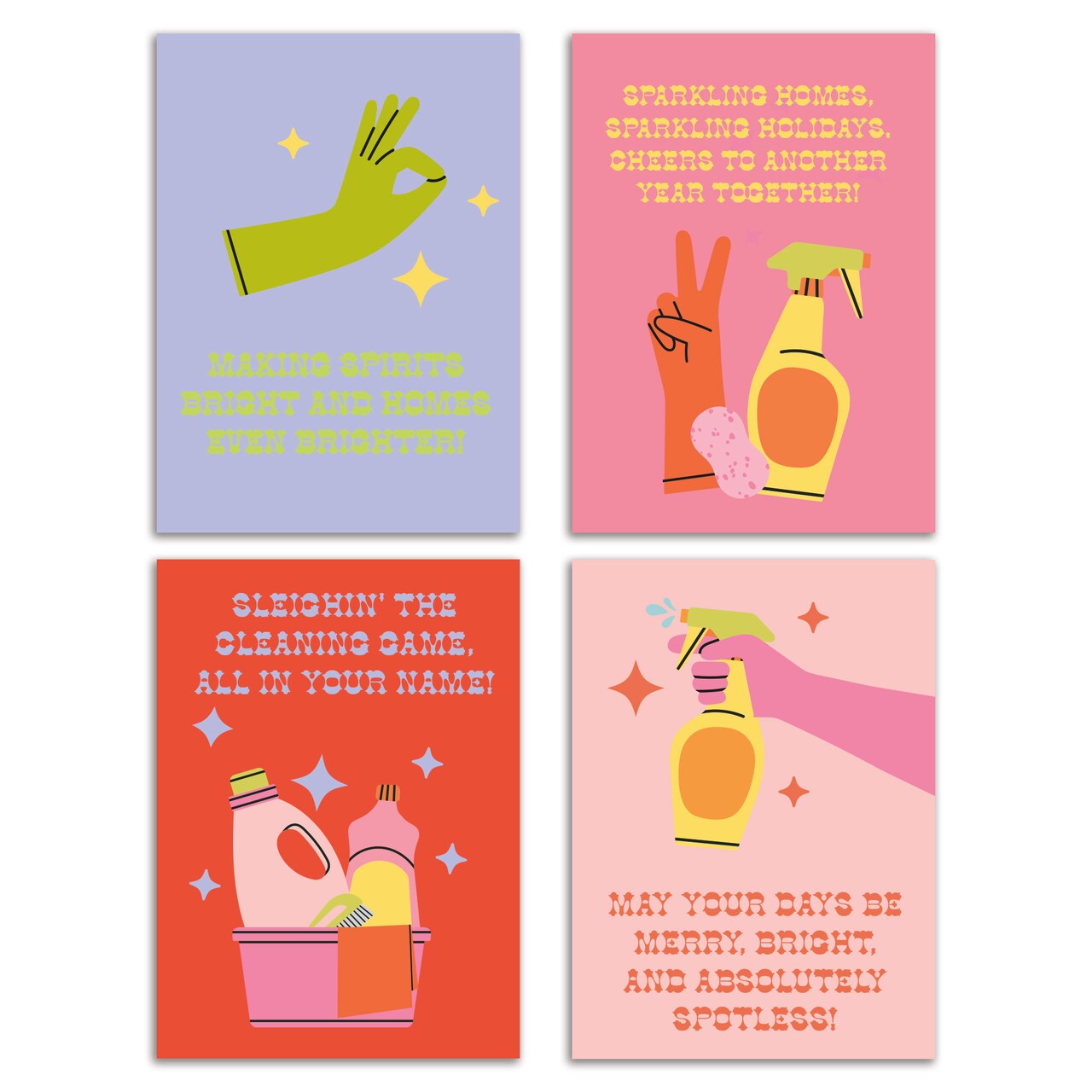 Cleaning-Themed Christmas Greeting Cards Boxed Set of 24 Holiday Notecards Featuring Funny Designs, Perfect for Cleaners, Housekeepers, and Janitorial Professionals